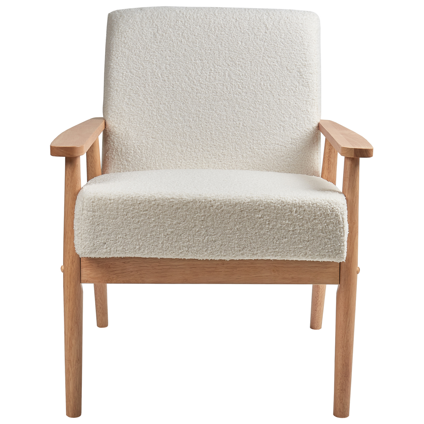Armchair Off White Polyester Boucle Light Wood Frame
