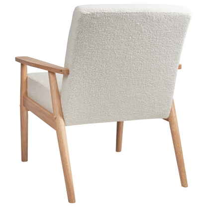 Armchair Off White Polyester Boucle Light Wood Frame
