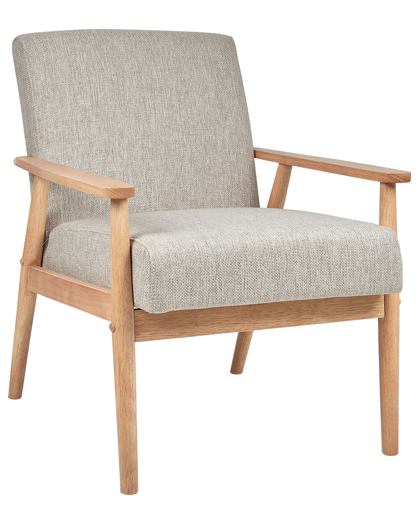 Armchair Grey Polyester Linen Upholstery Mid Century Modern With Light Wood Frame