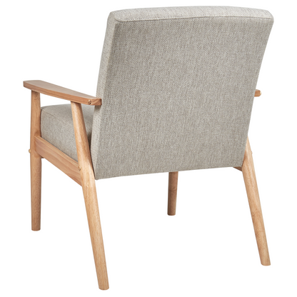 Armchair Grey Polyester Linen Upholstery Mid Century Modern With Light Wood Frame