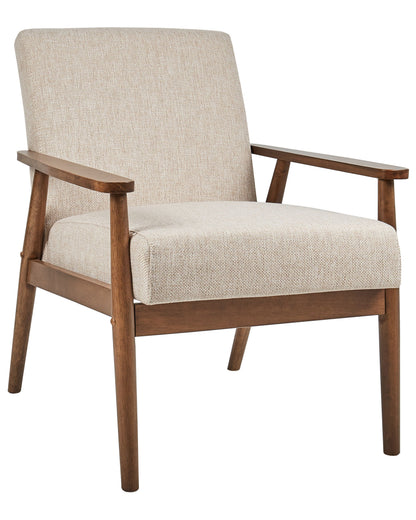 Luma Armchair Beige Polyester Linen Upholstery Retro Dark Wood Frame