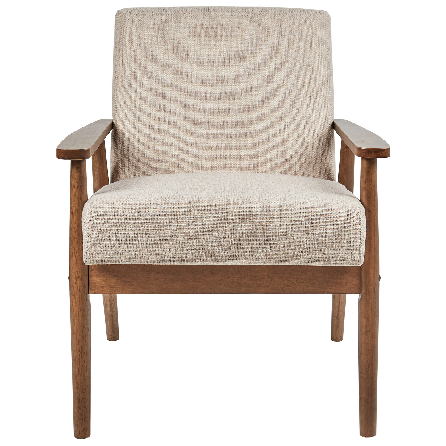 Luma Armchair Beige Polyester Linen Upholstery Retro Dark Wood Frame