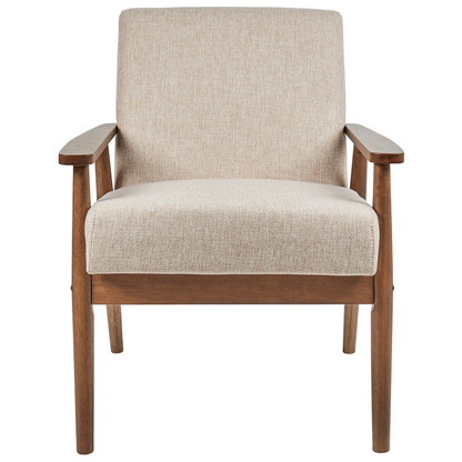 Luma Armchair Beige Polyester Linen Upholstery Retro Dark Wood Frame