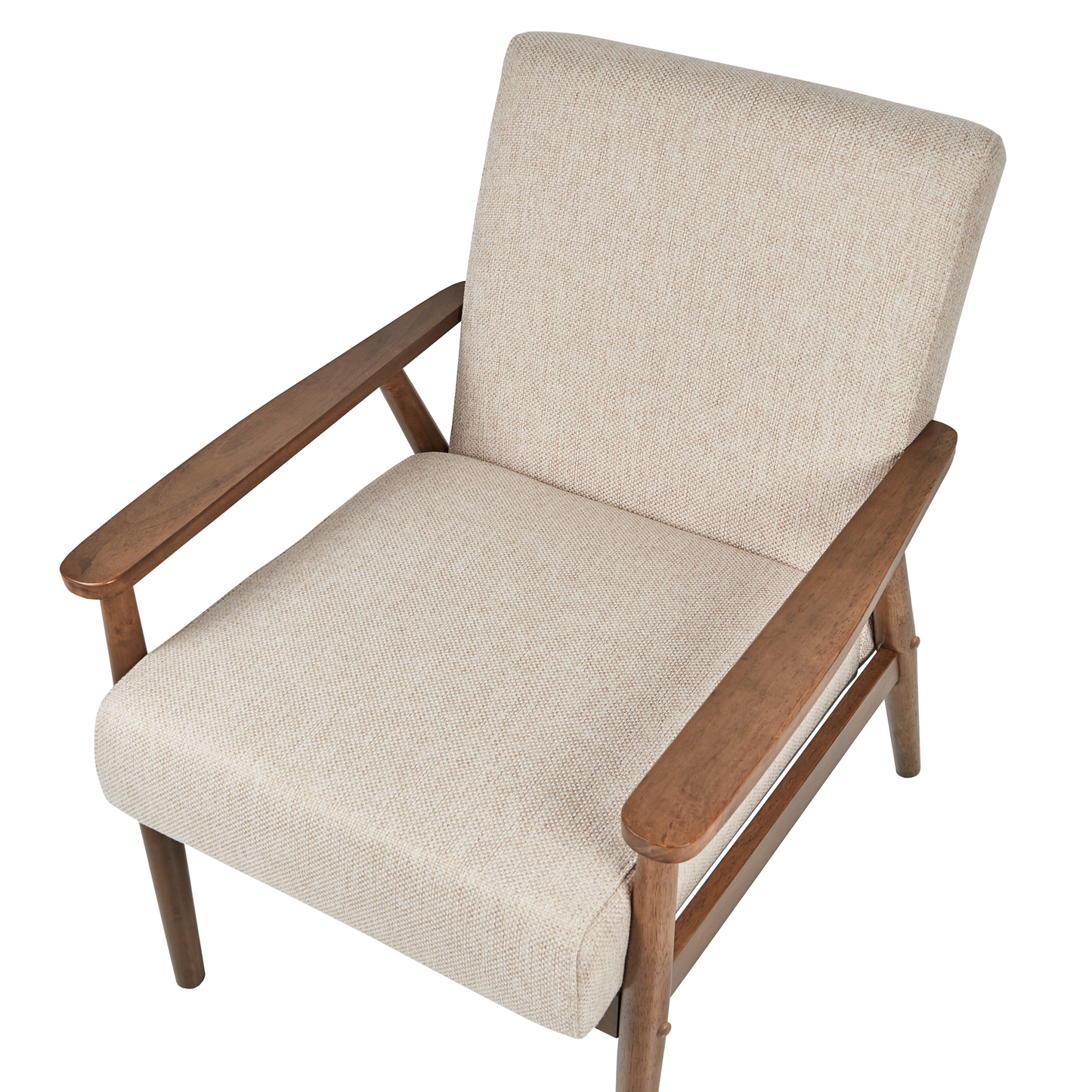 Luma Armchair Beige Polyester Linen Upholstery Retro Dark Wood Frame