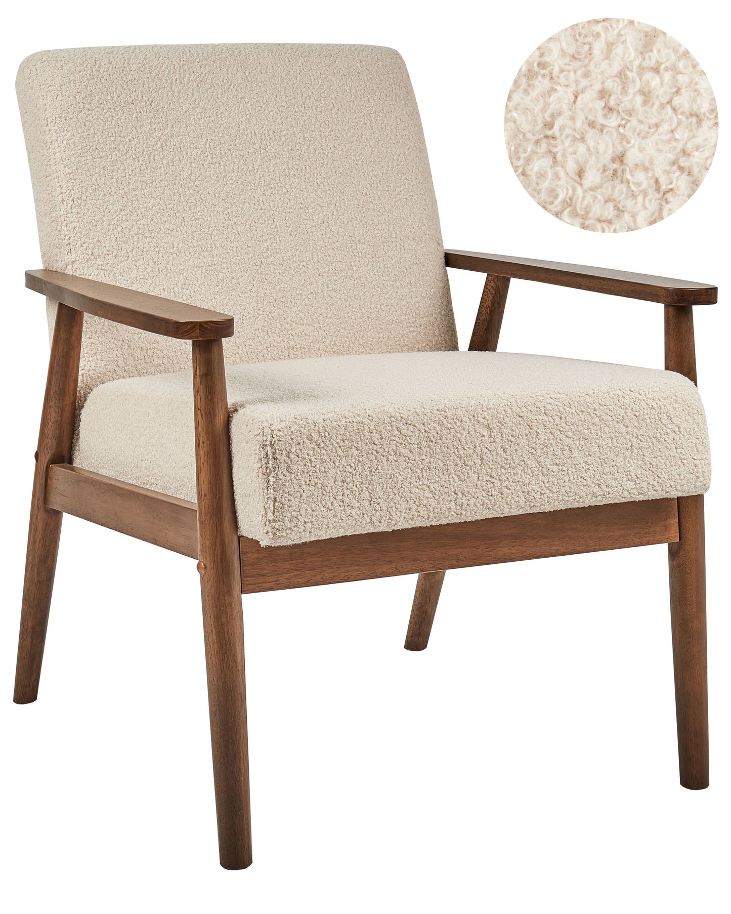 Armchair Beige Boucl? Upholstery Retro Design Wood Frame