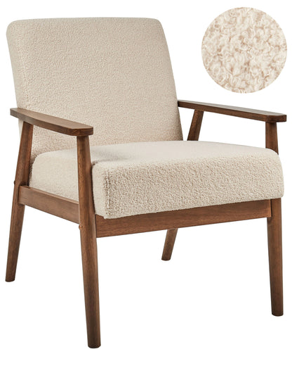 Armchair Beige Boucl? Upholstery Retro Design Wood Frame