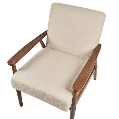 Armchair Beige Boucl? Upholstery Retro Design Wood Frame