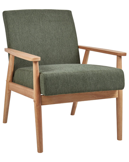Armchair Green Polyester Upholstery Retro Wood Frame