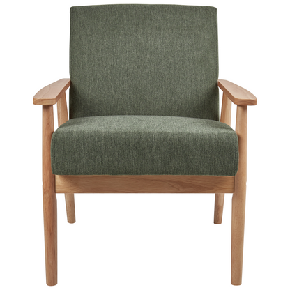Armchair Green Polyester Upholstery Retro Wood Frame
