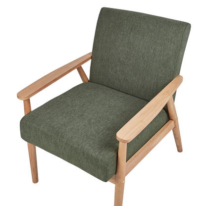 Armchair Green Polyester Upholstery Retro Wood Frame