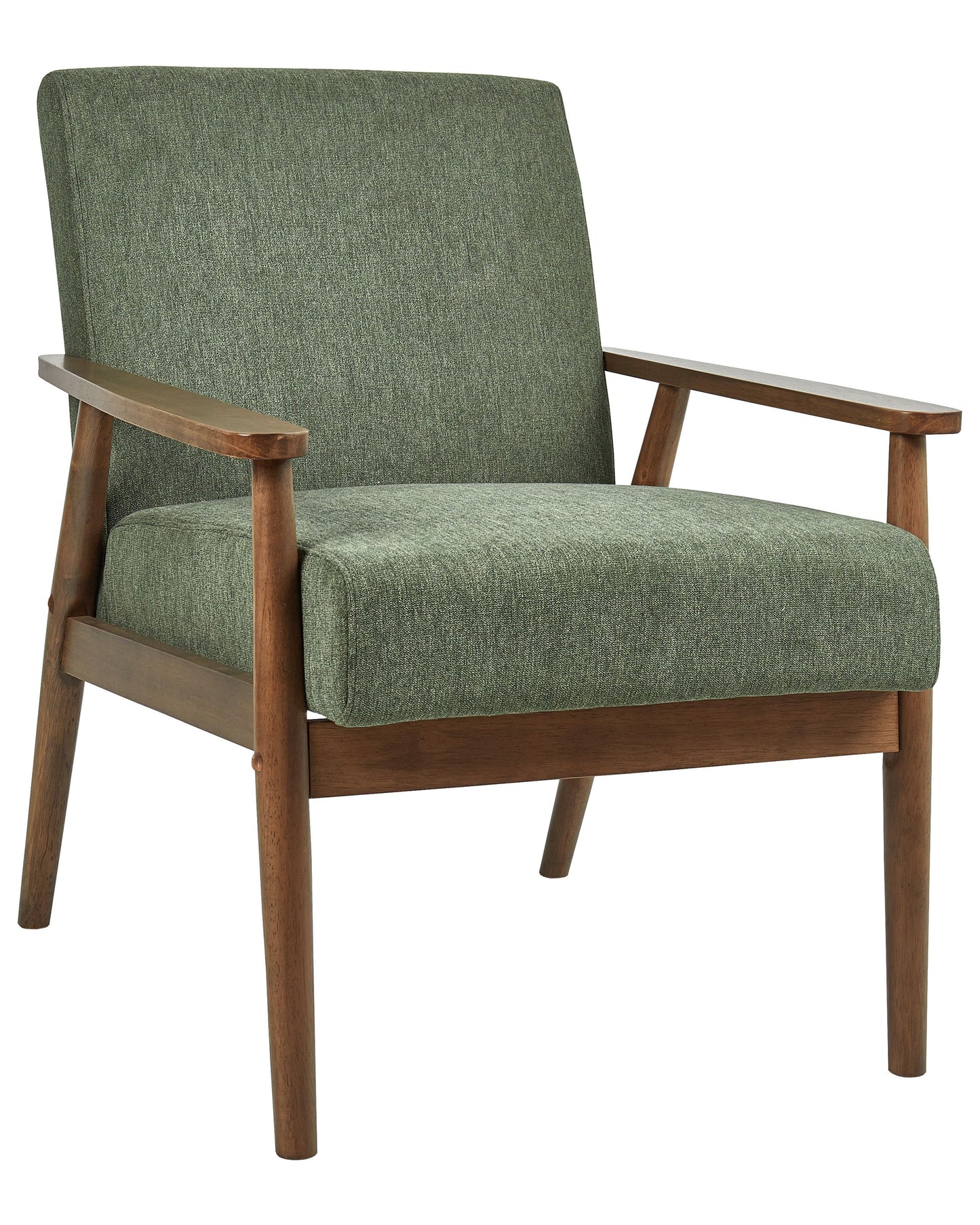 Armchair Green Retro Design With Dark Wood Frame