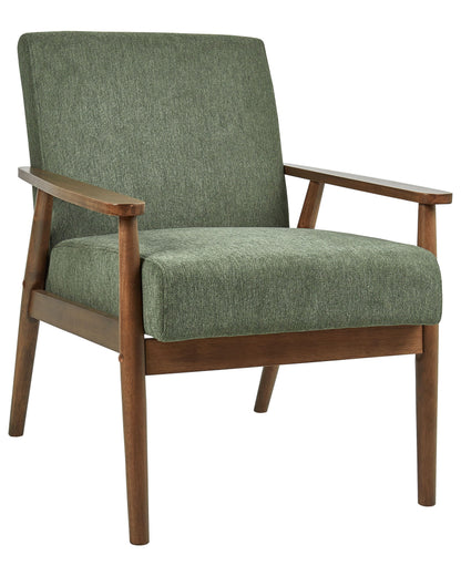 Armchair Green Retro Design With Dark Wood Frame