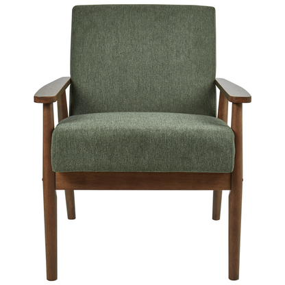 Armchair Green Retro Design With Dark Wood Frame
