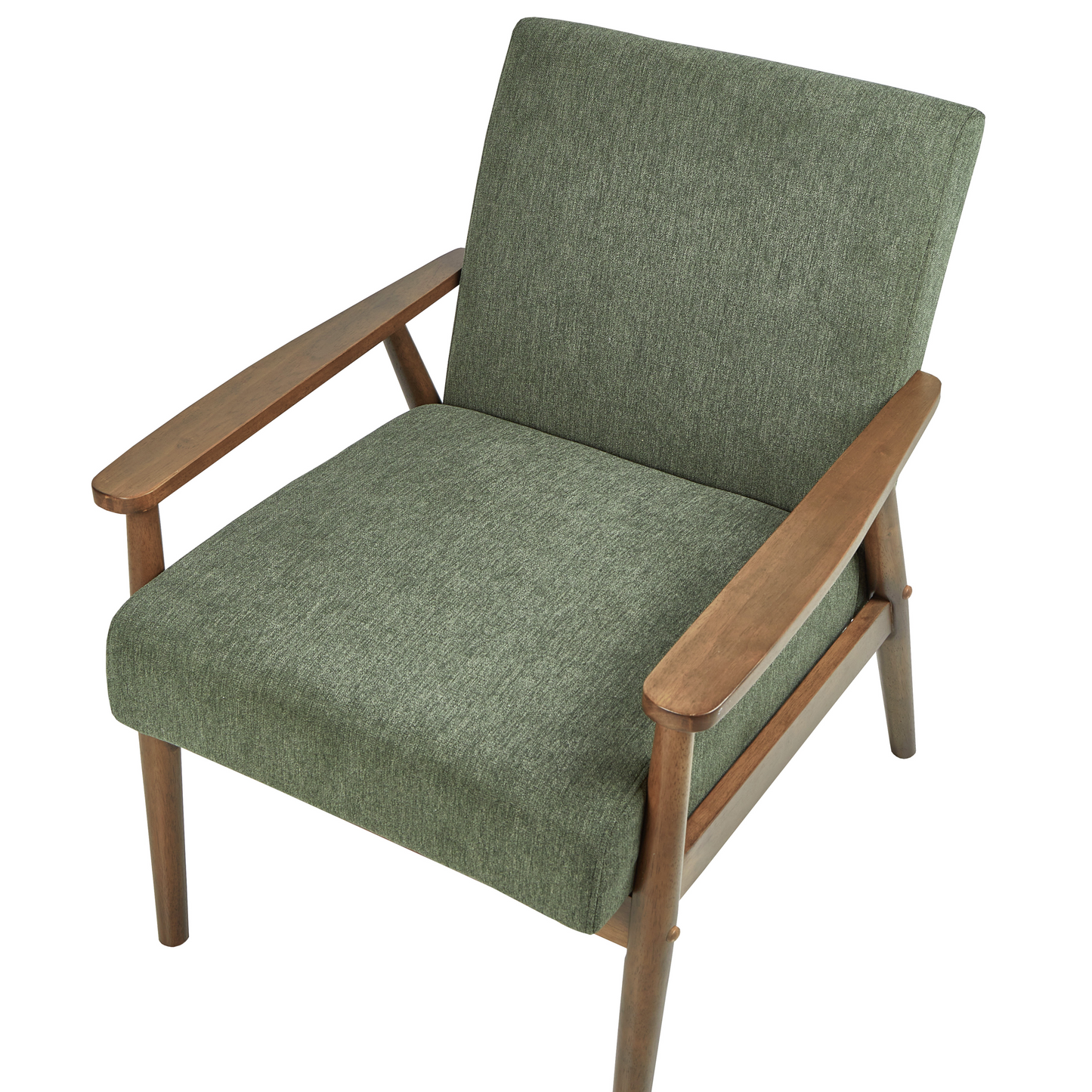 Armchair Green Retro Design With Dark Wood Frame