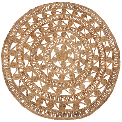 Boho Round Jute Area Rug 140cm Beige Handmade Braided