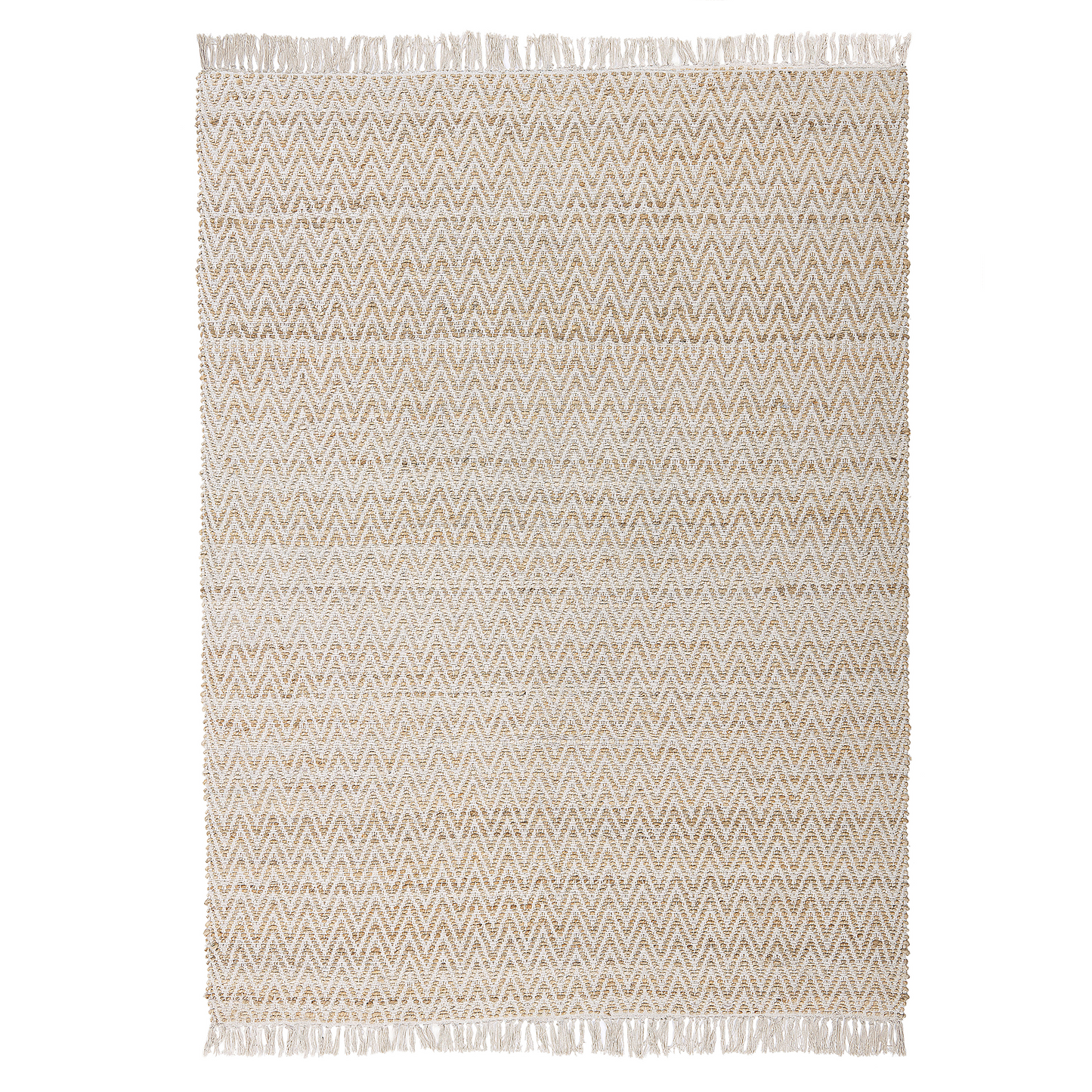 Handwoven Beige Jute Cotton Area Rug 140 x 200cm Fringed