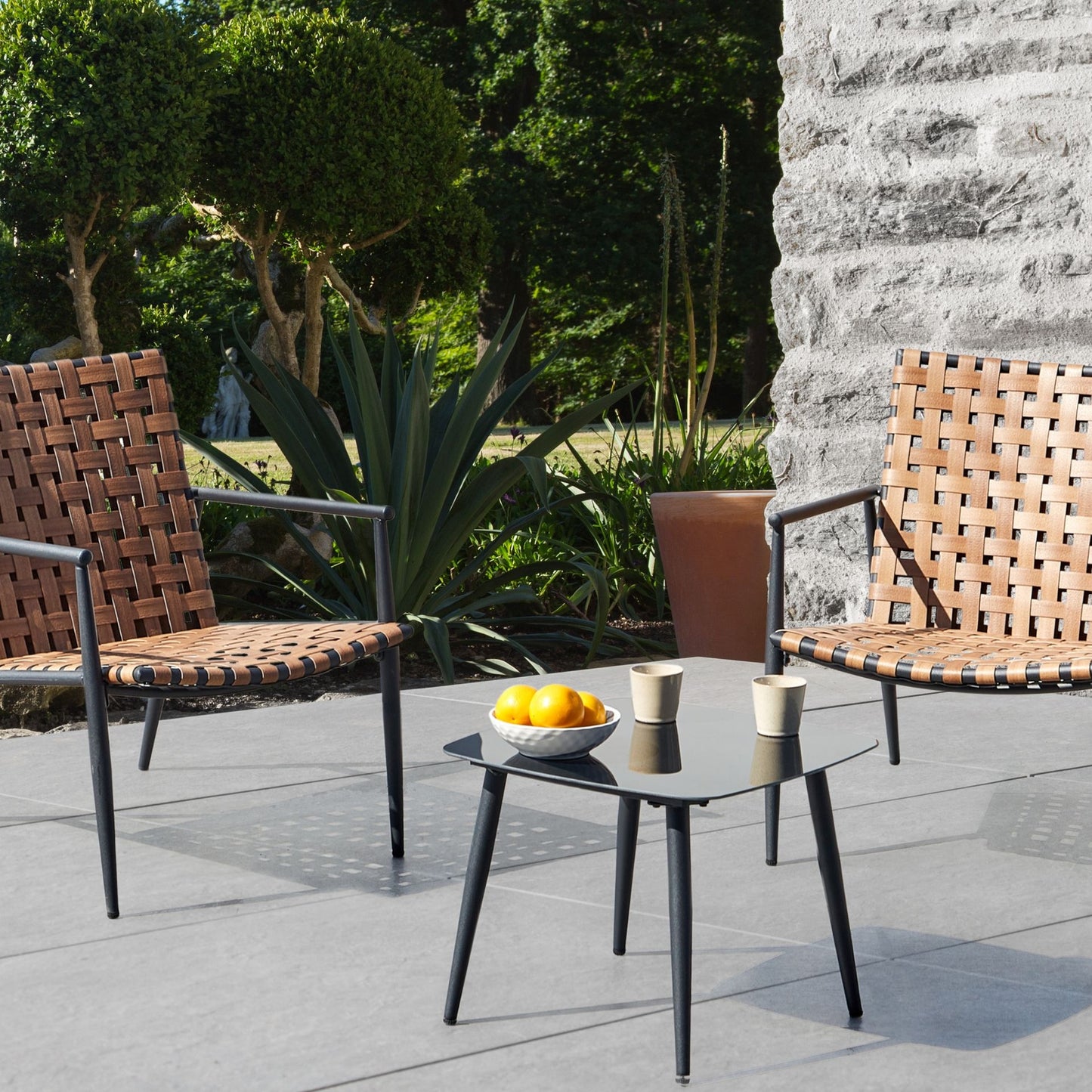 Bistro Set Brown PE Rattan With Black Steel Frame