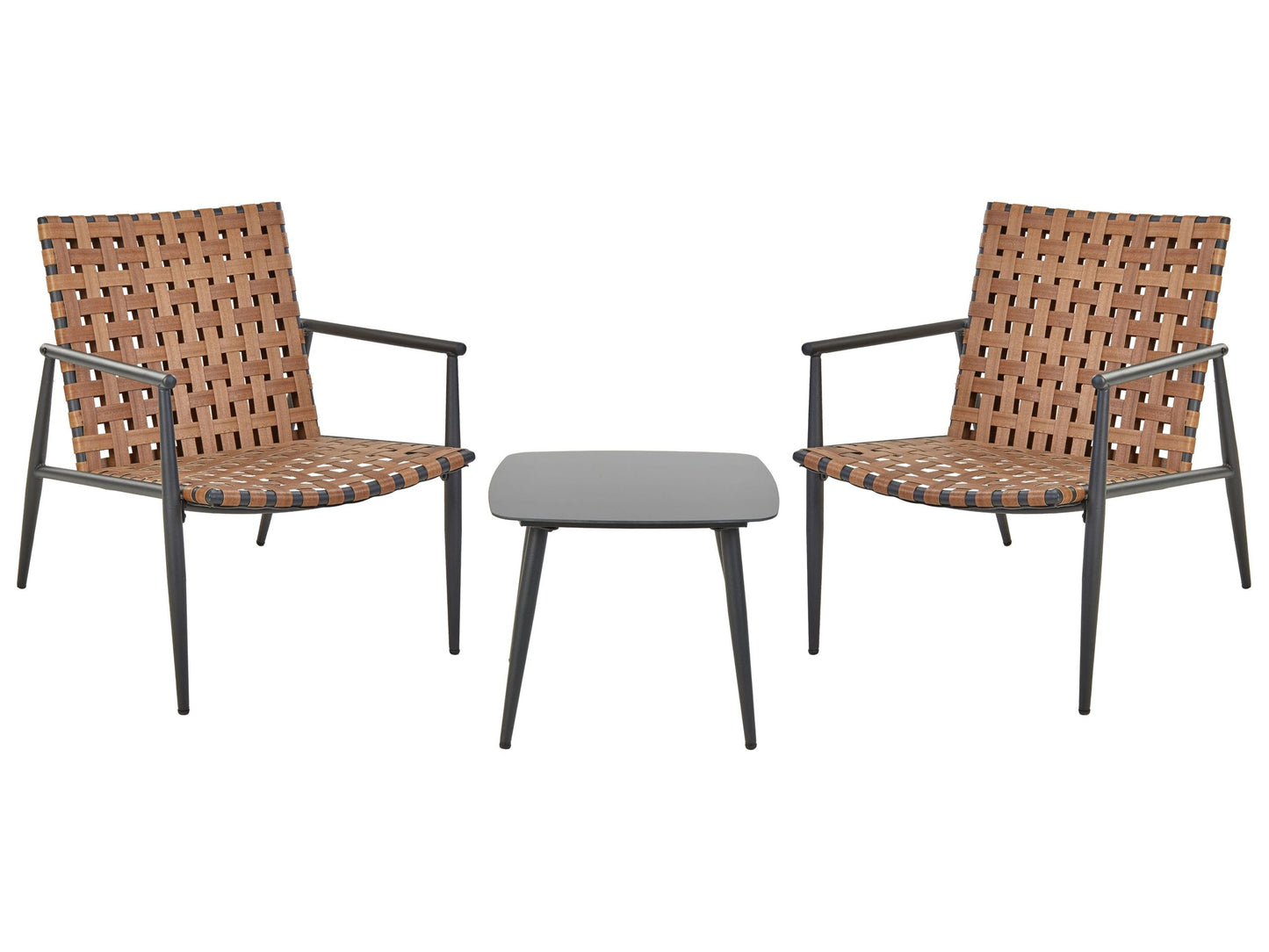 Bistro Set Brown PE Rattan With Black Steel Frame