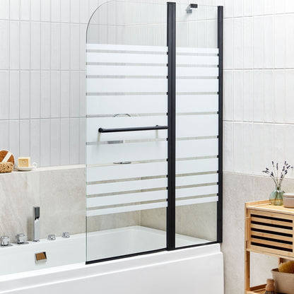 Shower Bath Screen Doors Black Glass 140 x 100cm Adjustable