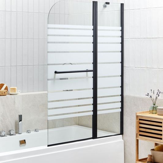 Shower Bath Screen Doors Black Glass 140 x 100cm Adjustable