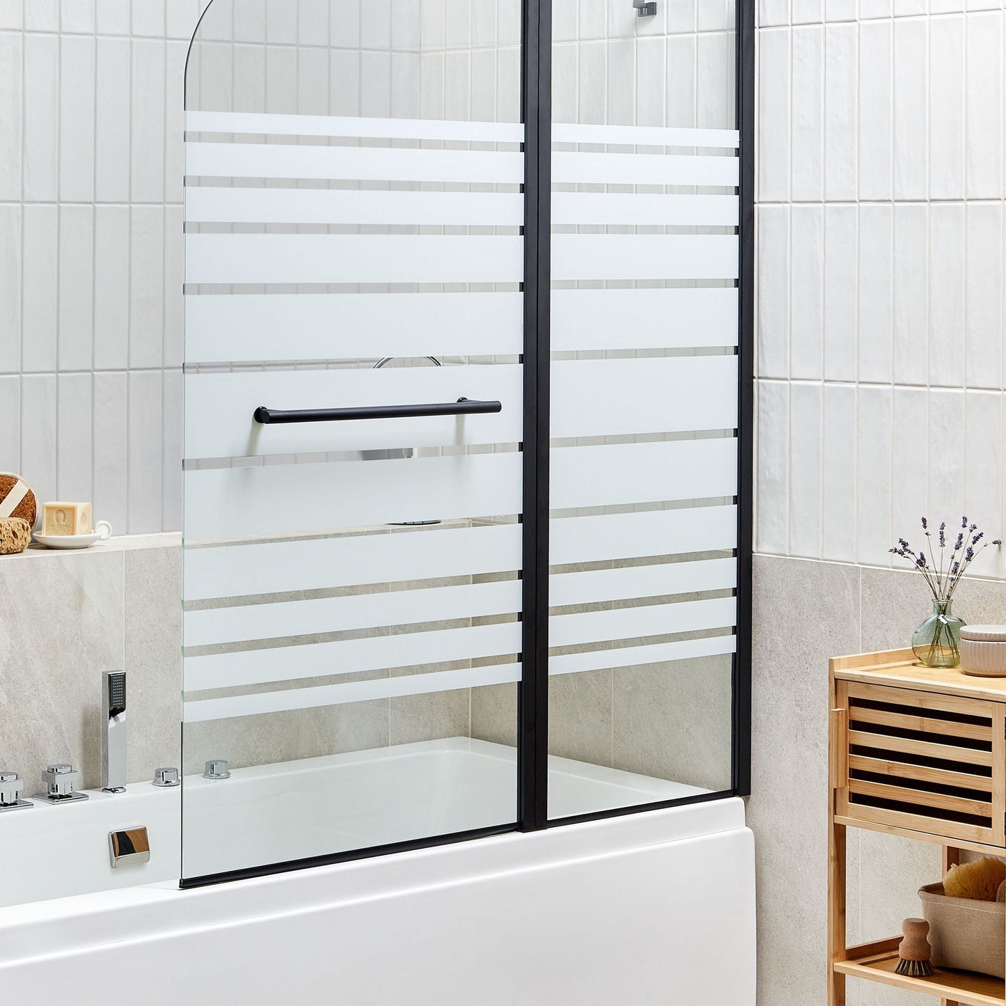 Zenith Shower Bath Screen With Doors Black Glass 140 X 120cm