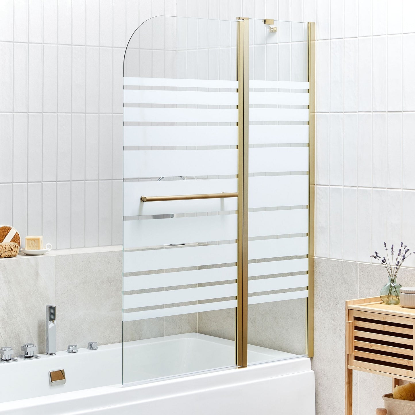Shower Screen Doors Gold Frosted Tempered Glass 140 x 100cm