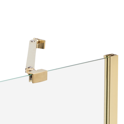 Shower Bath Screen With Doors Gold Transparent And Frosted Tempered Glass Aluminium Frame 140 x 120cm Adjustable