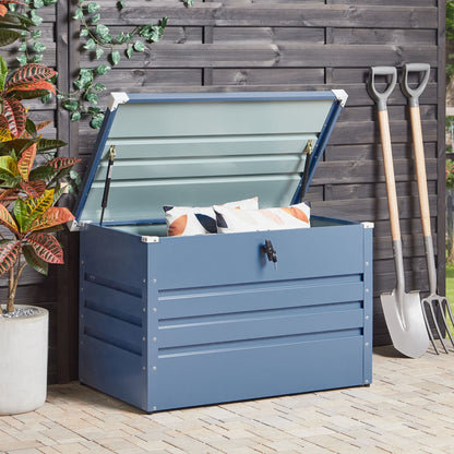 Lockable Outdoor Storage Box Blue Galvanized Steel 300L