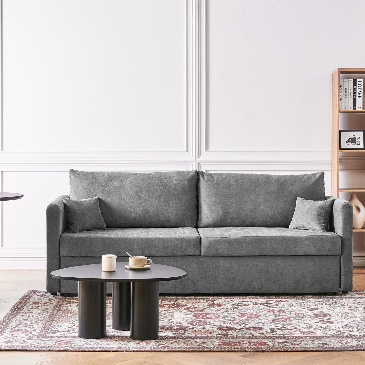 3 Seater Light Grey Chenille Sofa Bed With Storage