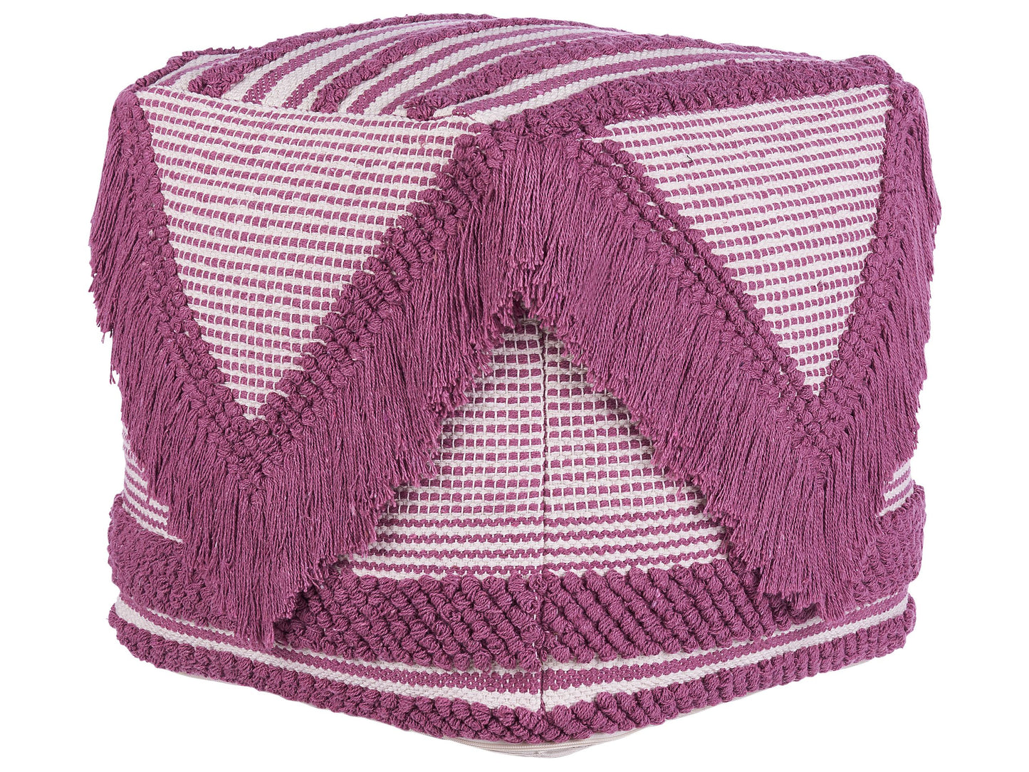 Pouffe Pink Cotton Tassels and Stripes
