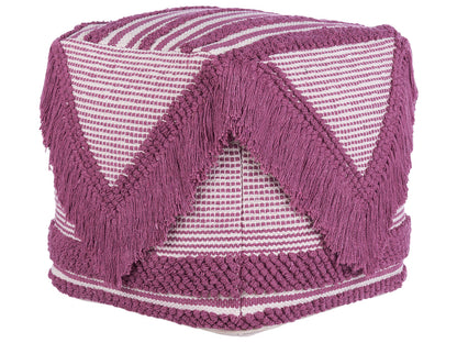 Pouffe Pink Cotton Tassels and Stripes