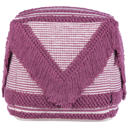 Pouffe Pink Cotton Tassels and Stripes