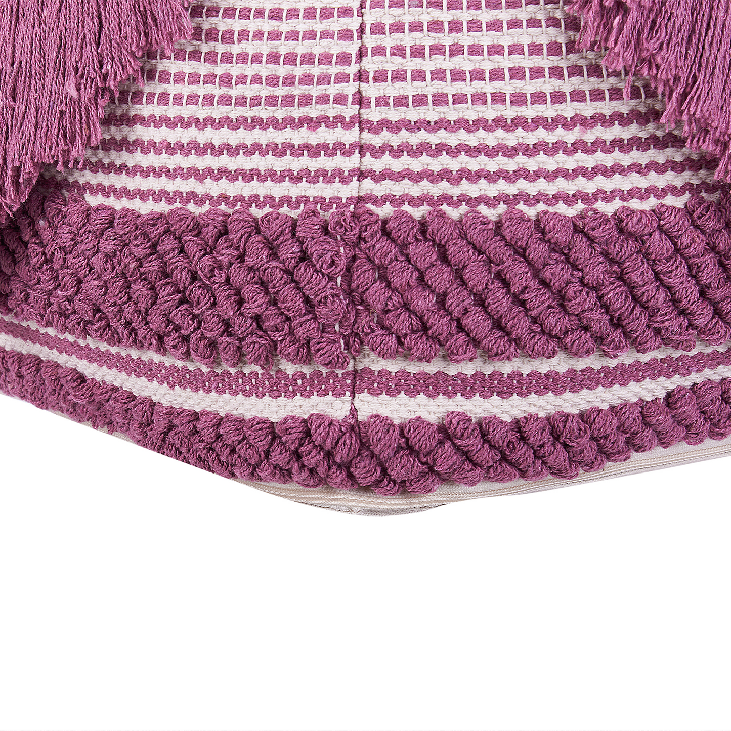 Pouffe Pink Cotton Tassels and Stripes