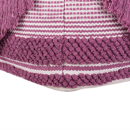 Pouffe Pink Cotton Tassels and Stripes