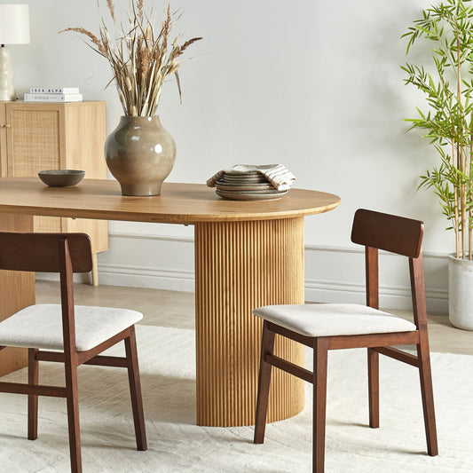 Dining Chairs Set Of 2 Dark Rubberwood Armless Taupe Fabric