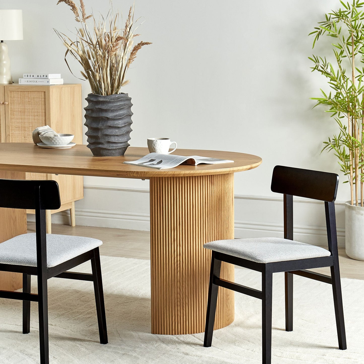 Set of 2 Dining Chairs Black Rubberwood Frame Light Grey Seat