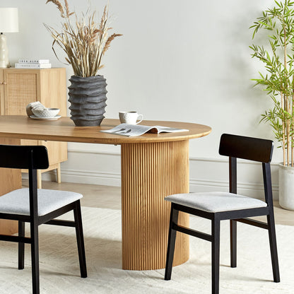 Set of 2 Dining Chairs Black Rubberwood Frame Light Grey Seat