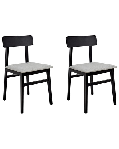 Set of 2 Dining Chairs Black Rubberwood Frame Light Grey Seat