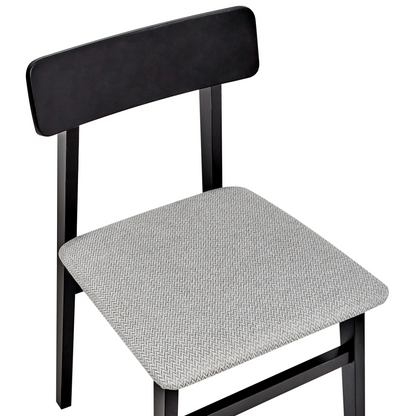 Set of 2 Dining Chairs Black Rubberwood Frame Light Grey Seat