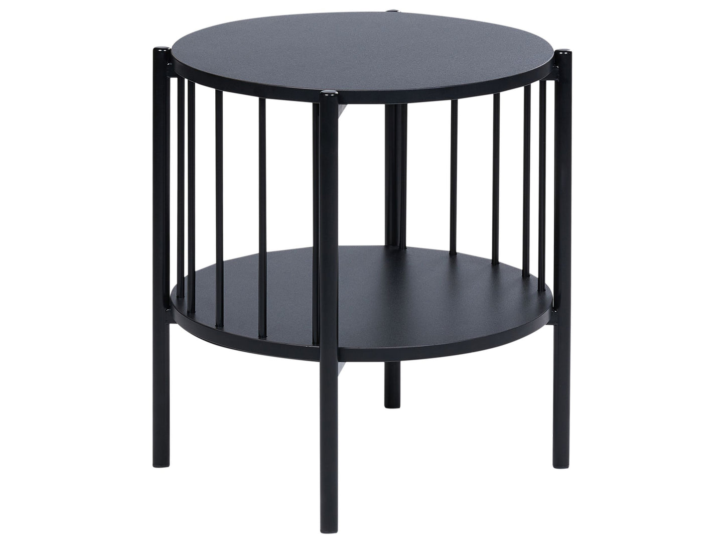 NovaHome Round 40cm Black MDF Side Table With Shelf Retro Style