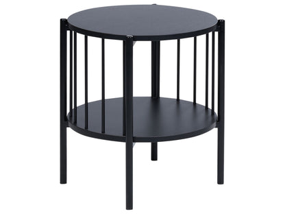 NovaHome Round 40cm Black MDF Side Table With Shelf Retro Style