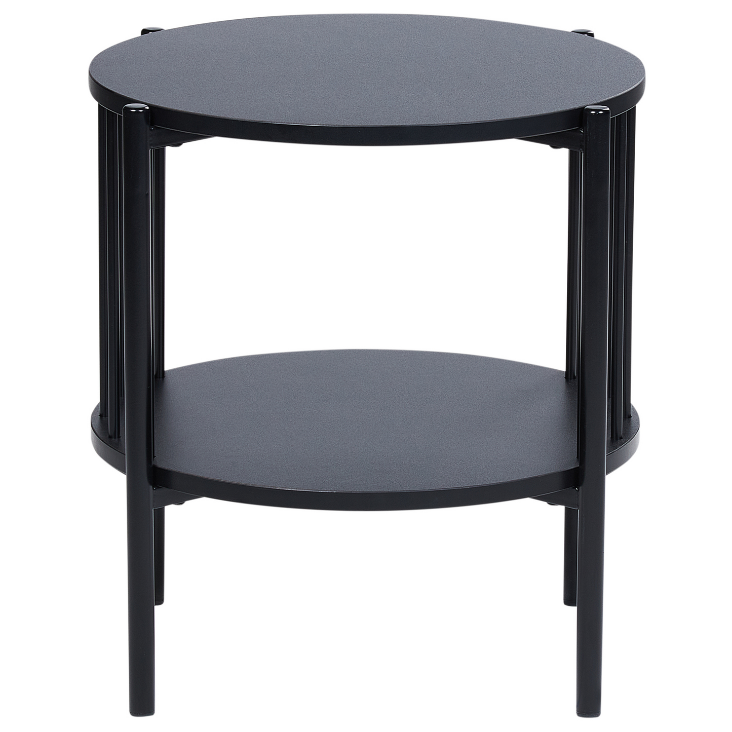 NovaHome Round 40cm Black MDF Side Table With Shelf Retro Style