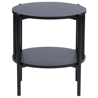 NovaHome Round 40cm Black MDF Side Table With Shelf Retro Style