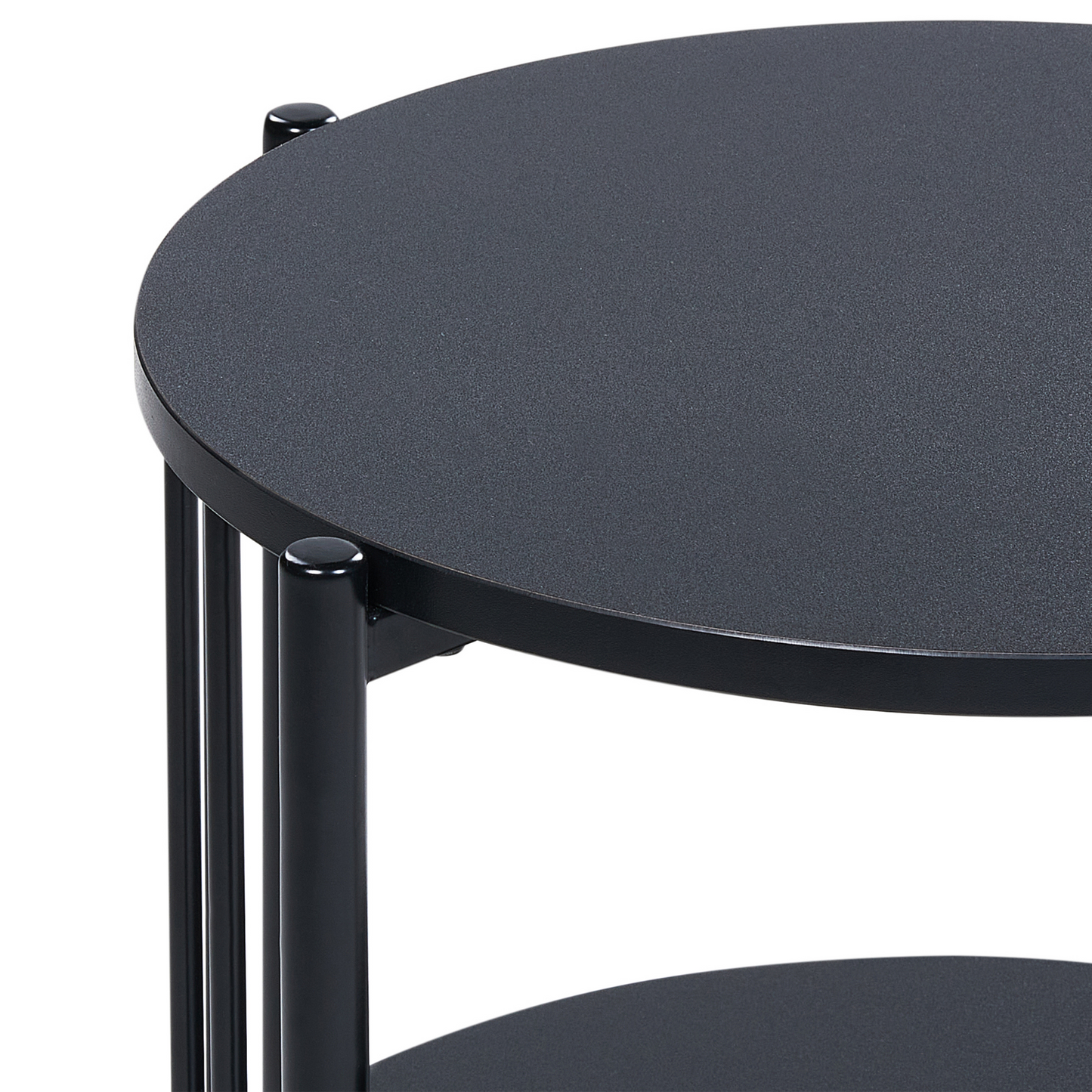 NovaHome Round 40cm Black MDF Side Table With Shelf Retro Style
