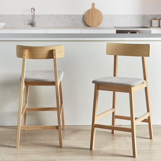 Set Of 2 Bar Chairs Light Brown Taupe Rubberwood Seats