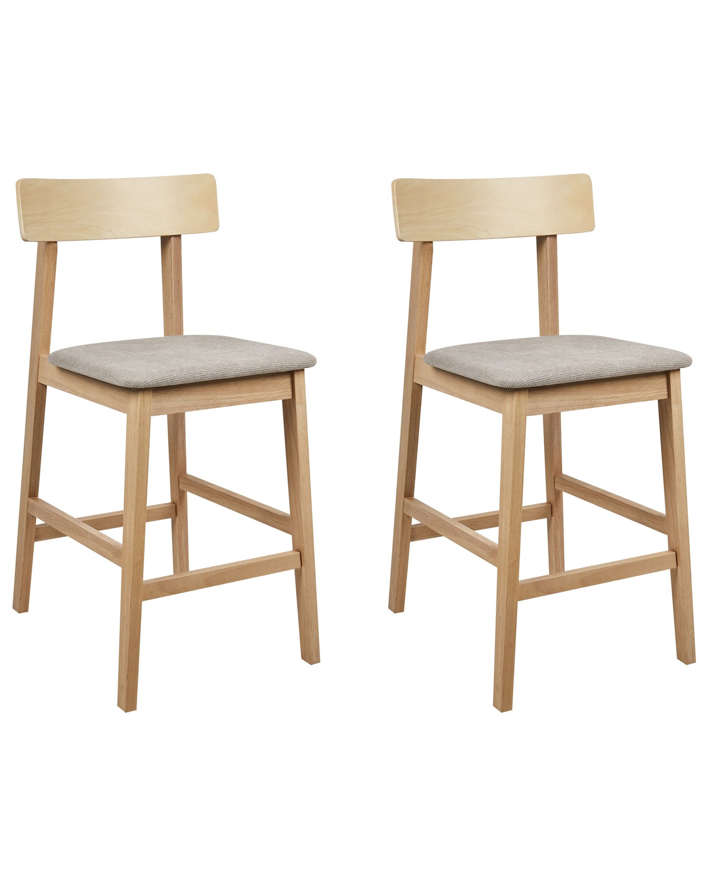 Set Of 2 Bar Chairs Light Brown Taupe Rubberwood Seats