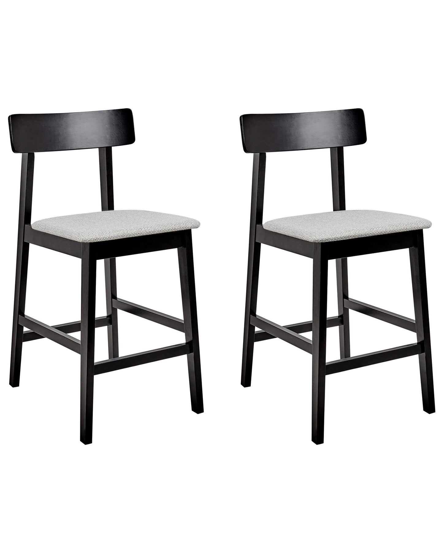 Set Of 2 Bar Chairs In Black And Grey Rubberwood Seats With Polyester Upholstery Retro Kitchen Dining