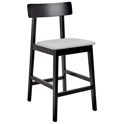 Set Of 2 Bar Chairs In Black And Grey Rubberwood Seats With Polyester Upholstery Retro Kitchen Dining