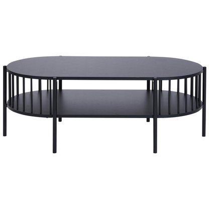 RetroHome Brand Coffee Table Black MDF 103x50 Oval With Shelf