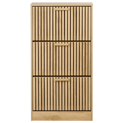 TimberLine Light Wood Shoe Cabinet With Pine Legs, 3 Compartments, Modern Hallway Storage